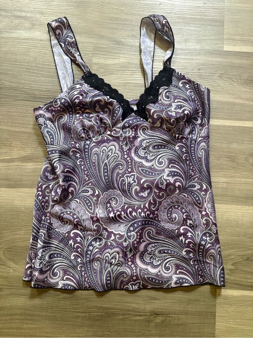 Byer California Purple Paisley Trim Satin Camisole